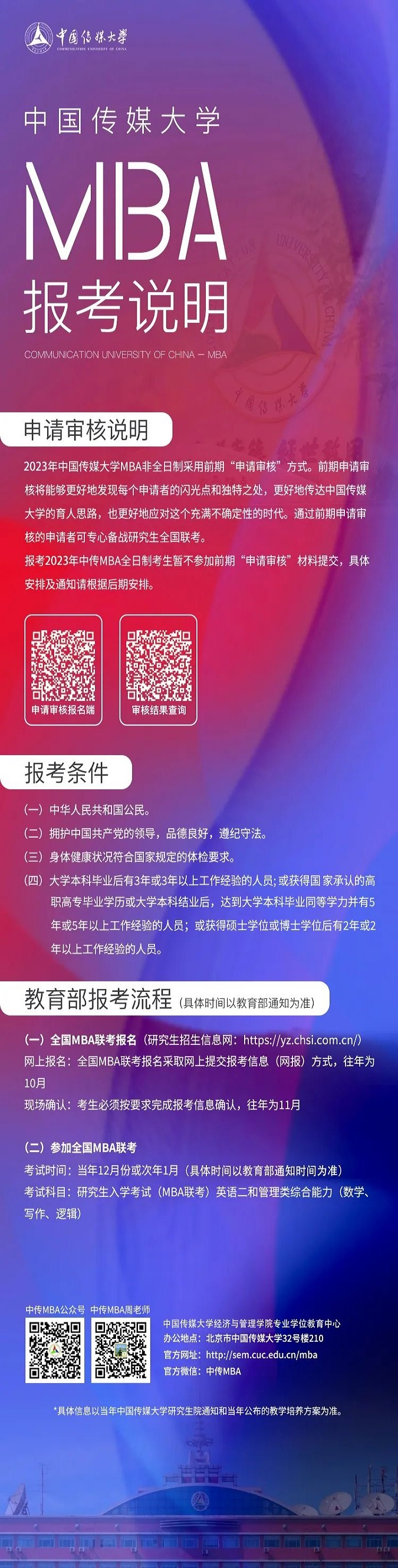 中国传媒大学2023年MBA报考说明
