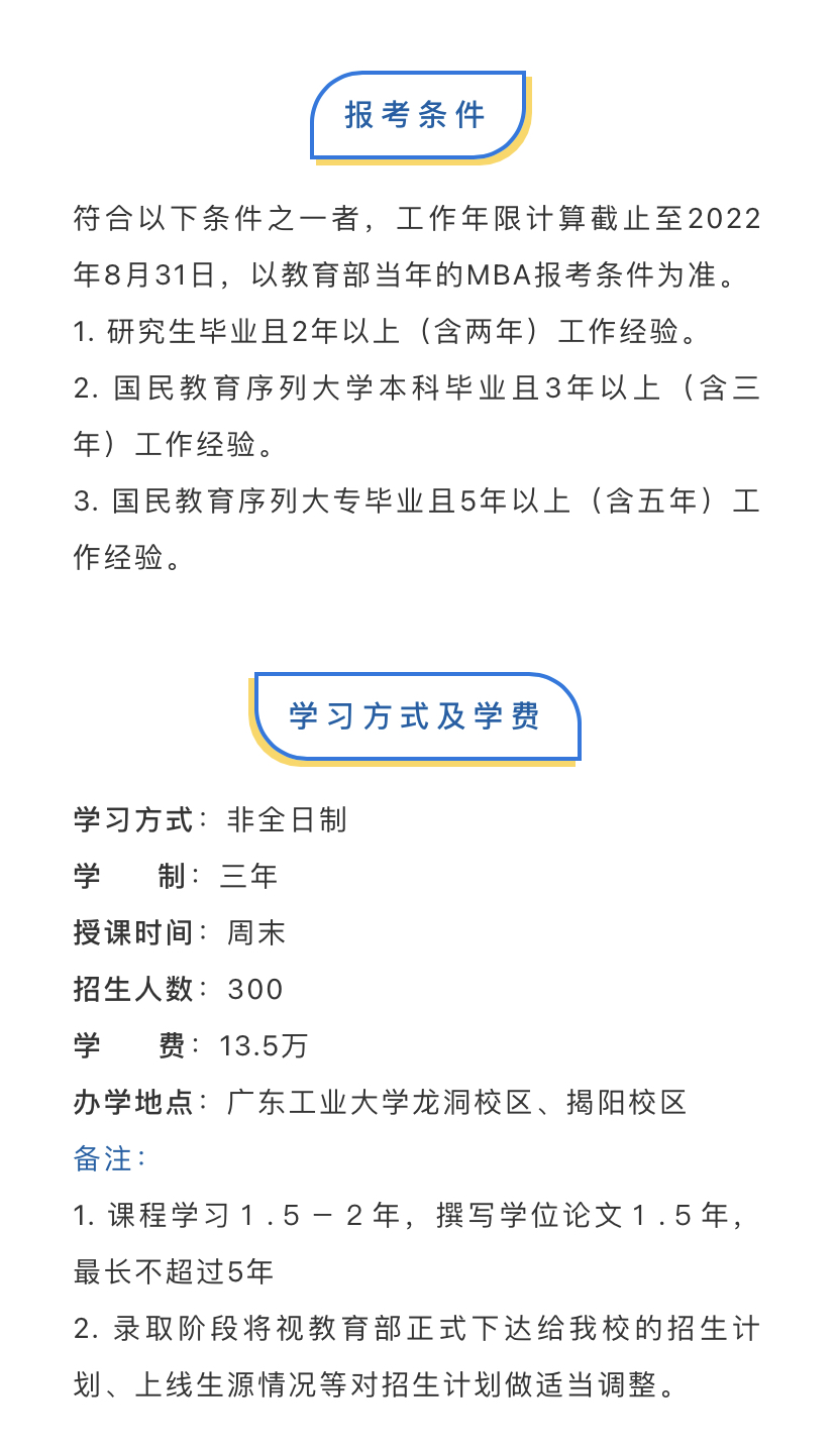 广东工业大学2022年工商管理硕士（MBA）招生简章