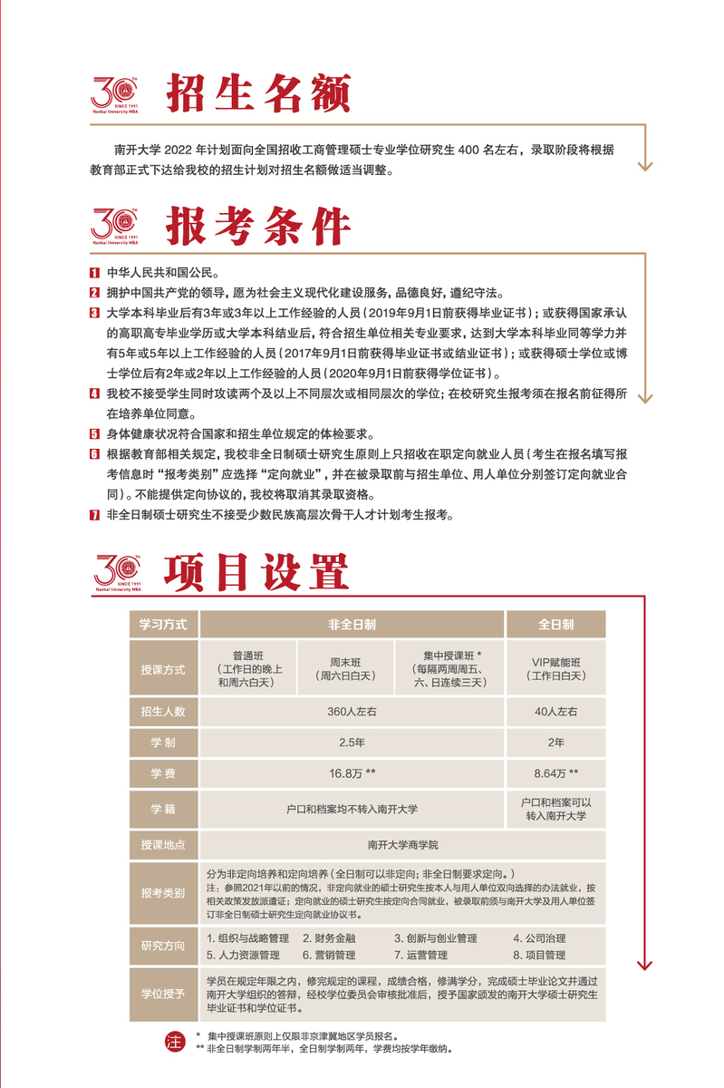 南开大学2022年工商管理硕士（MBA）招生简章
